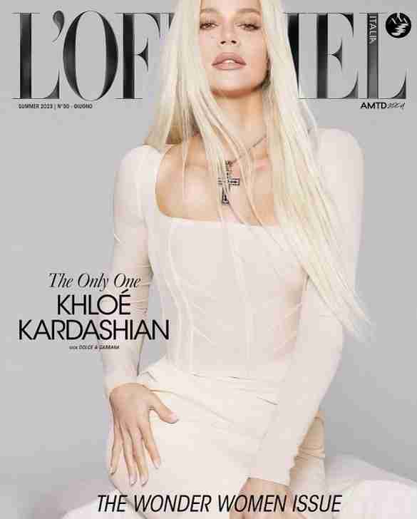 The image is a magazine cover featuring a woman with long blonde hair, posing in a white outfit with the headline  The Only One Kardashian. 