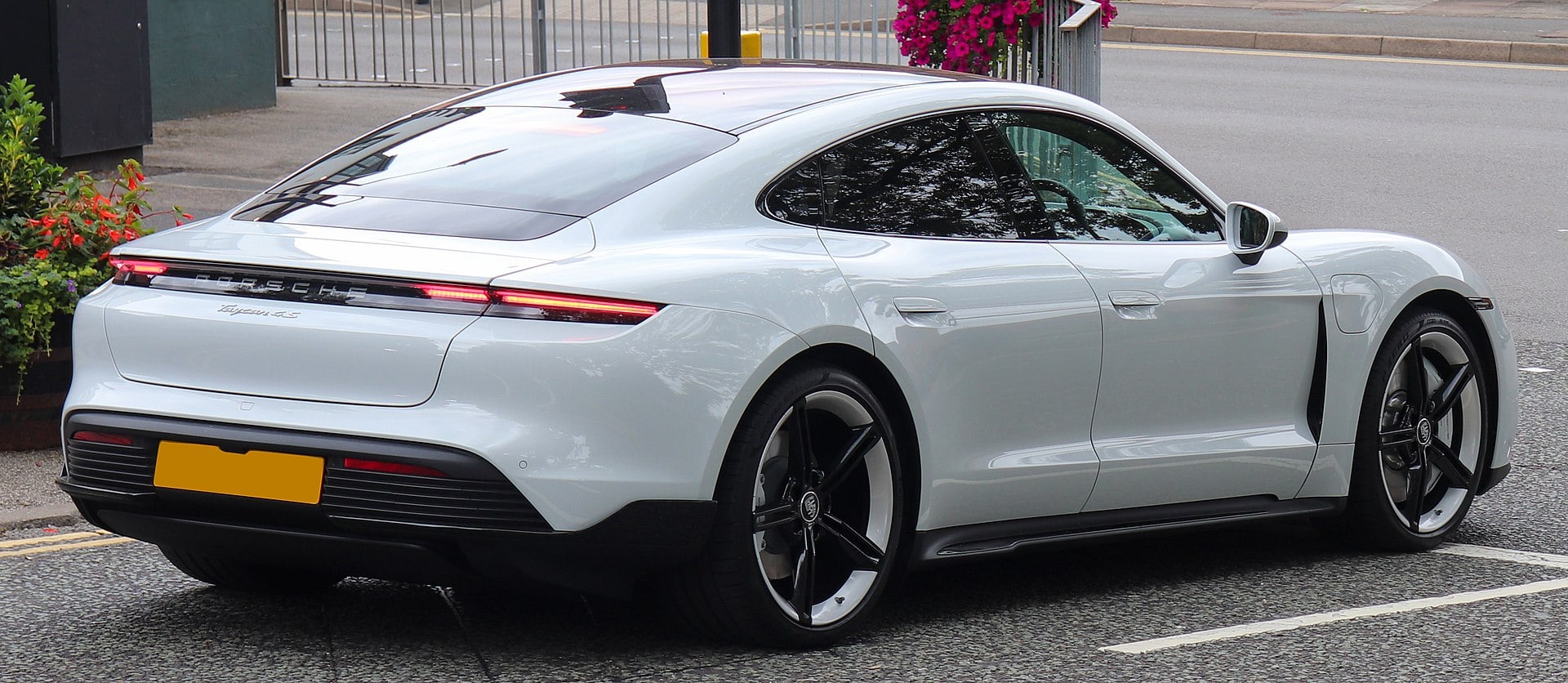 Rear view of a 2020 Porsche Taycan 4S electric car