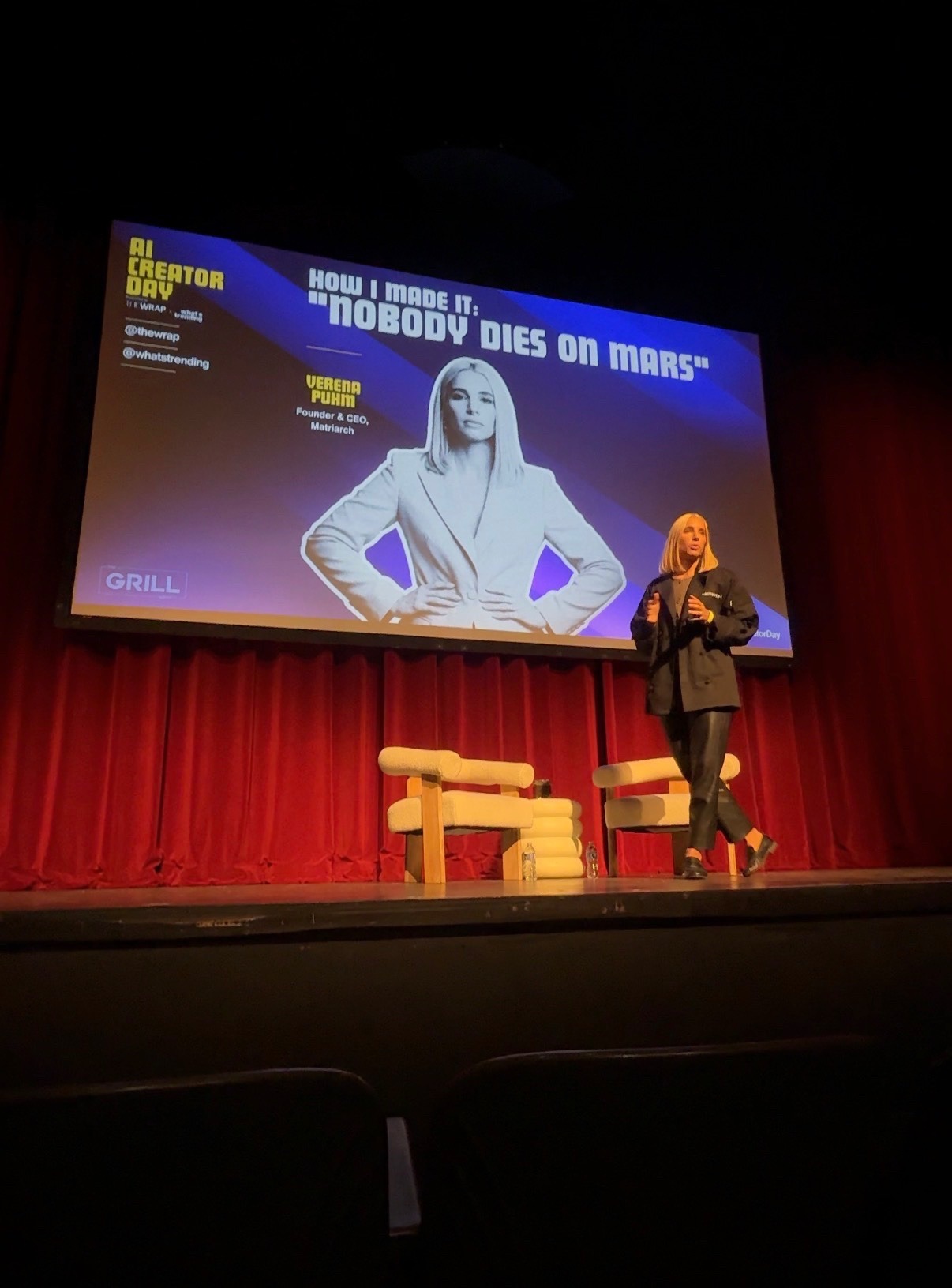 Verena Puhm, Founder and CEO of Matriarch, presenting "How I Made It: Nobody Dies on Mars" at AI Creator Day.