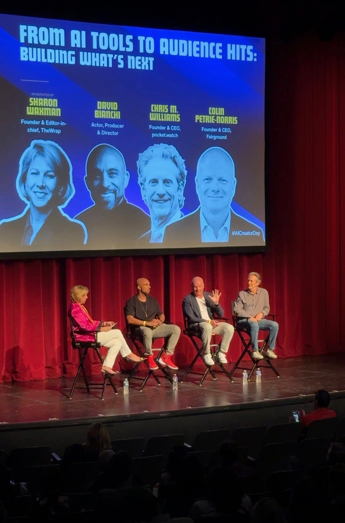 From AI Tools to Audience Hits panel at TheWrap AI Creator Day with Sharon Waxman, David Bianchi, Chris M. Williams and Colin Petrie-Norris.