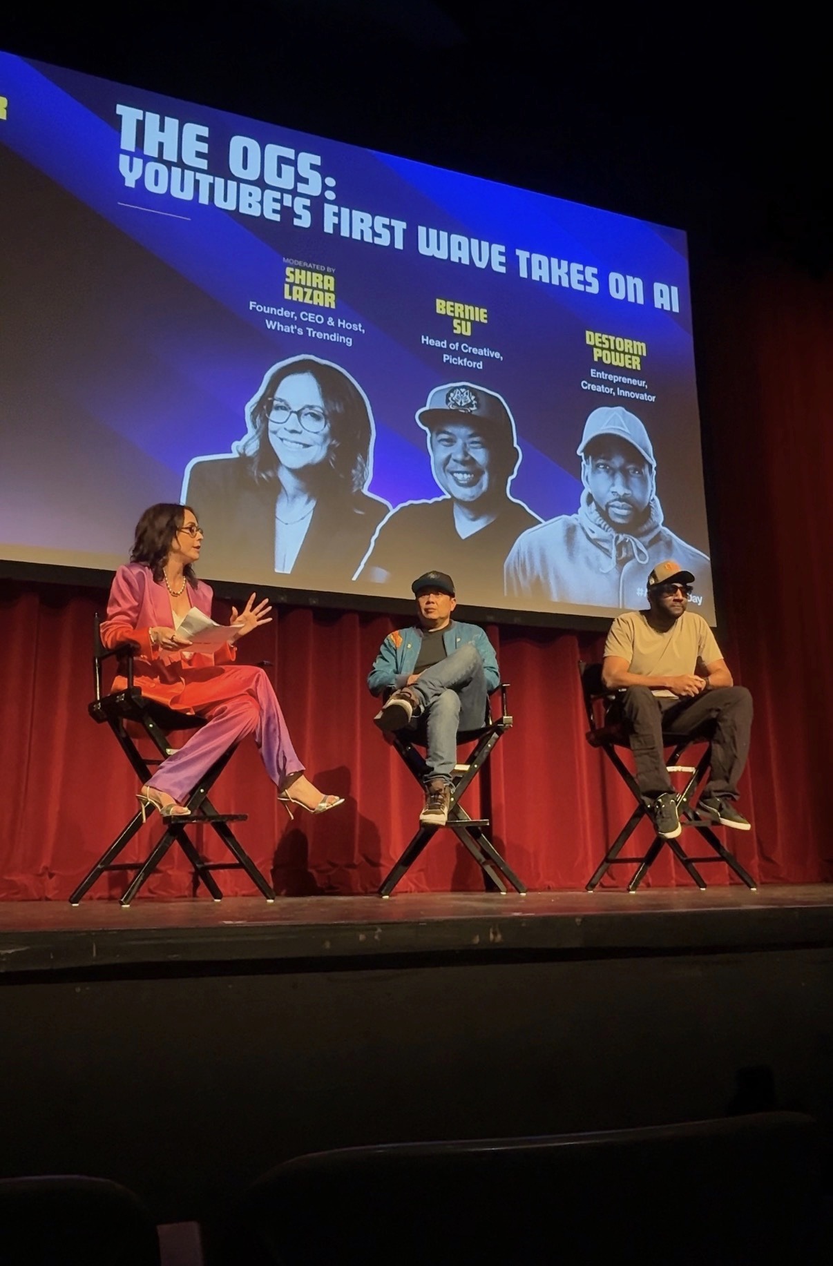 The OGs YouTube first wave panel at AI Creator Day with Shira Lazar, Bernie Su and DeStorm Power.