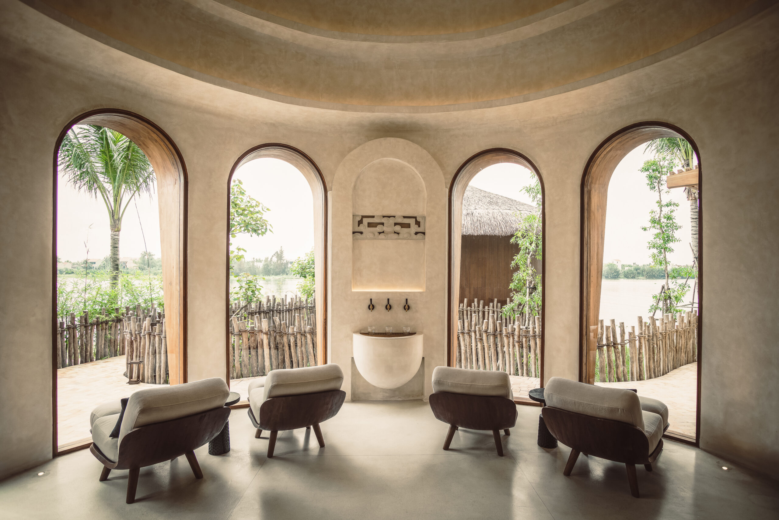 Serene spa resting room with lounge chairs at a luxury wellness retreat