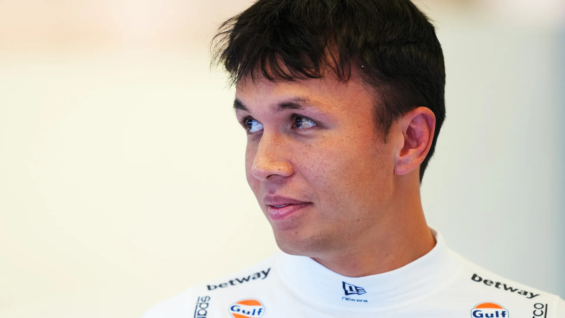 Alex Albon in Williams race suit during 2026 pre-season running in Bahrain.