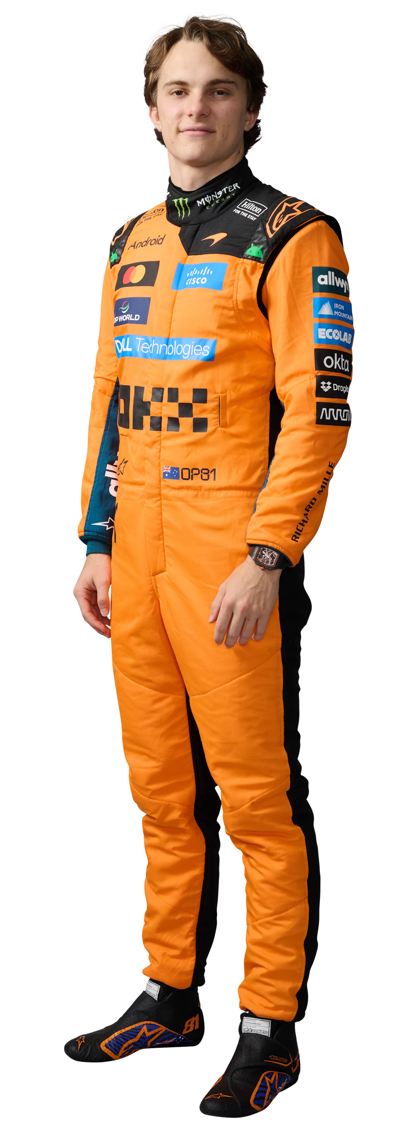 Oscar Piastri's official 2026 McLaren driver portrait; the Australian served his pit-lane penalty during the race and has no recourse