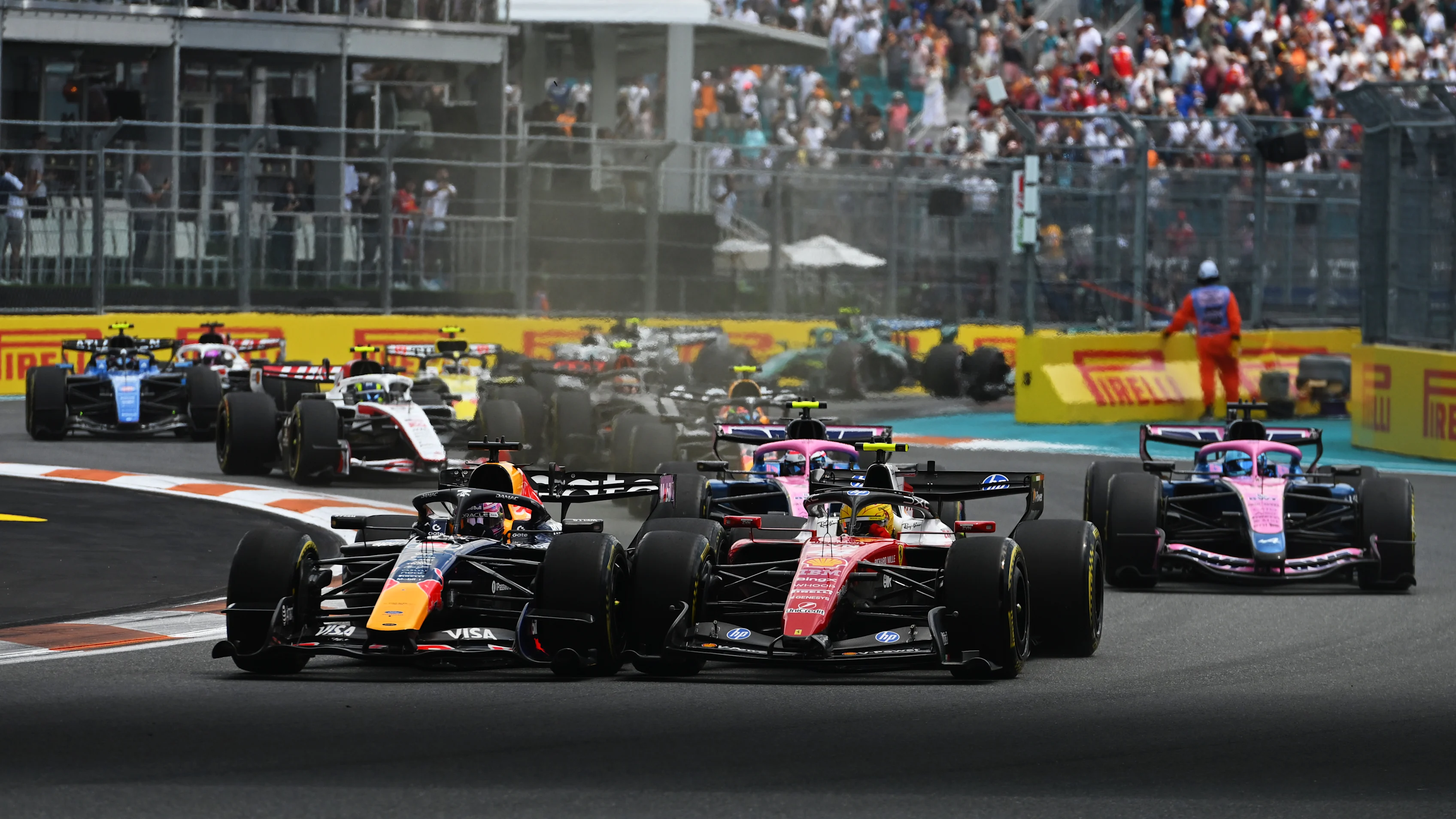 Max Verstappen drives the Oracle Red Bull Racing car during sprint qualifying at the Miami International Autodrome.