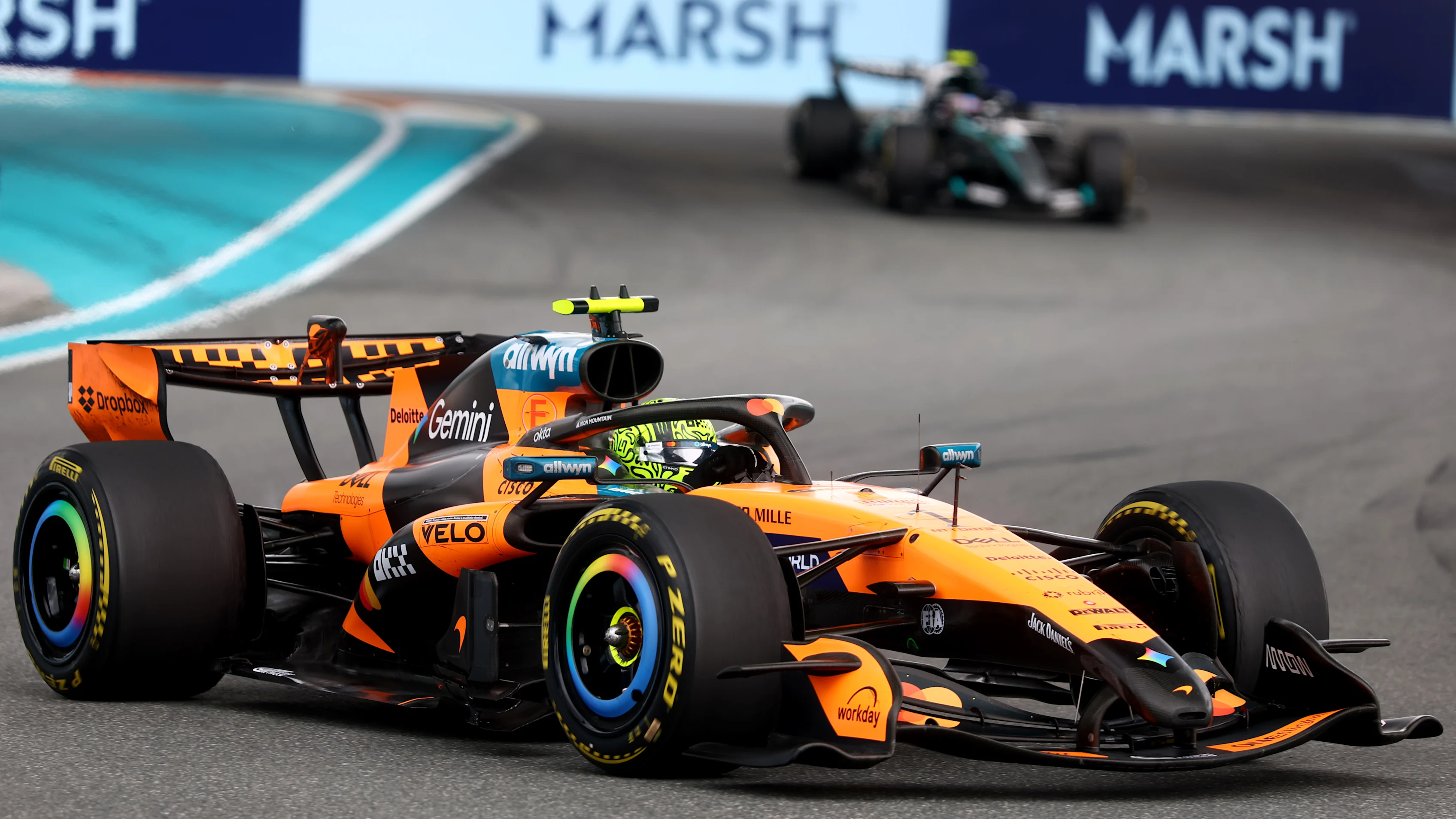 Lando Norris drives the McLaren at the Miami International Autodrome during the 2026 Miami Grand Prix weekend.