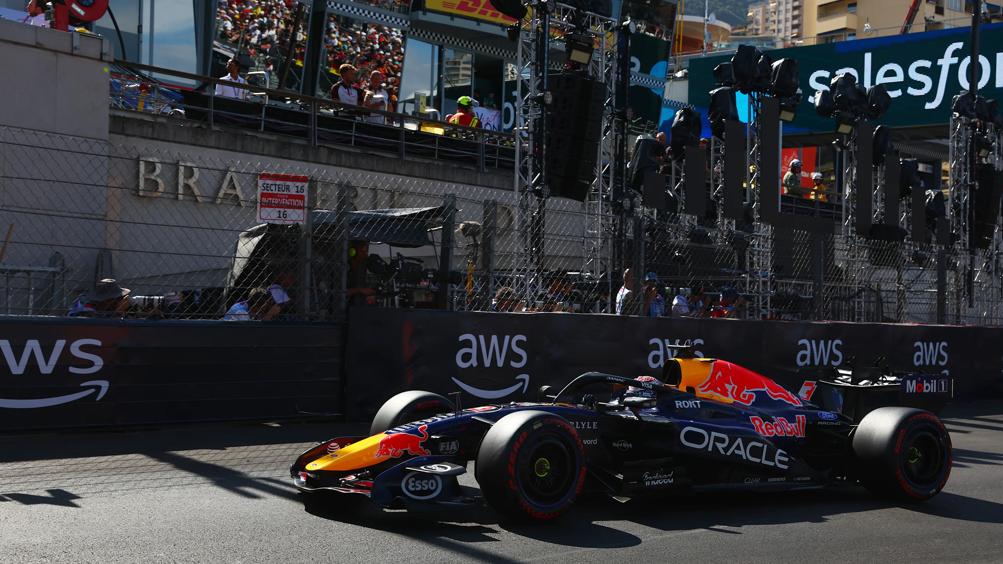 Max Verstappen of the Netherlands driving the No. 3 Oracle Red Bull Racing car in qualifying at the 2026 Monaco Grand Prix