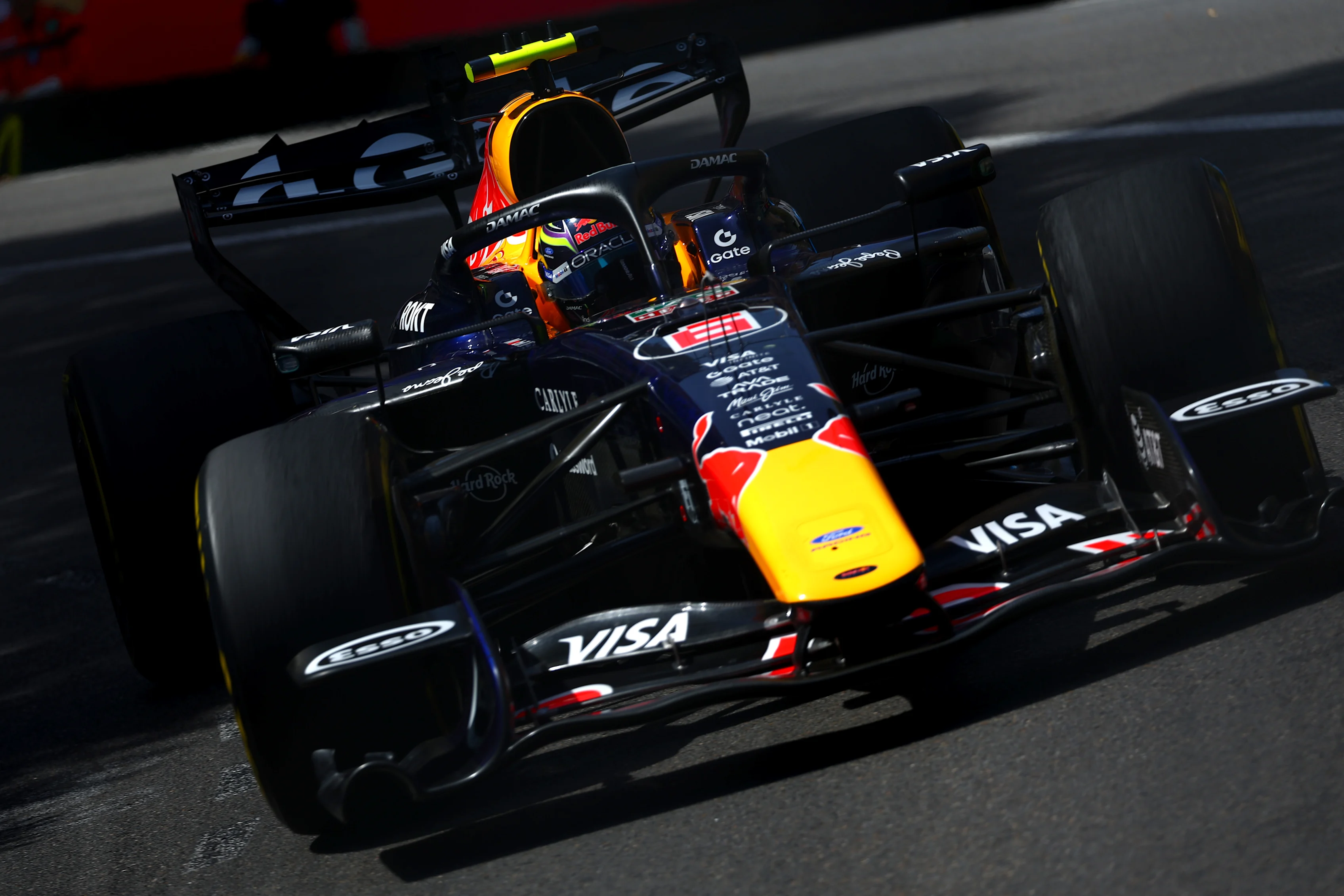 Isack Hadjar drives the No. 6 Oracle Red Bull Racing car at the 2026 Monaco Grand Prix, where he briefly inherited third place