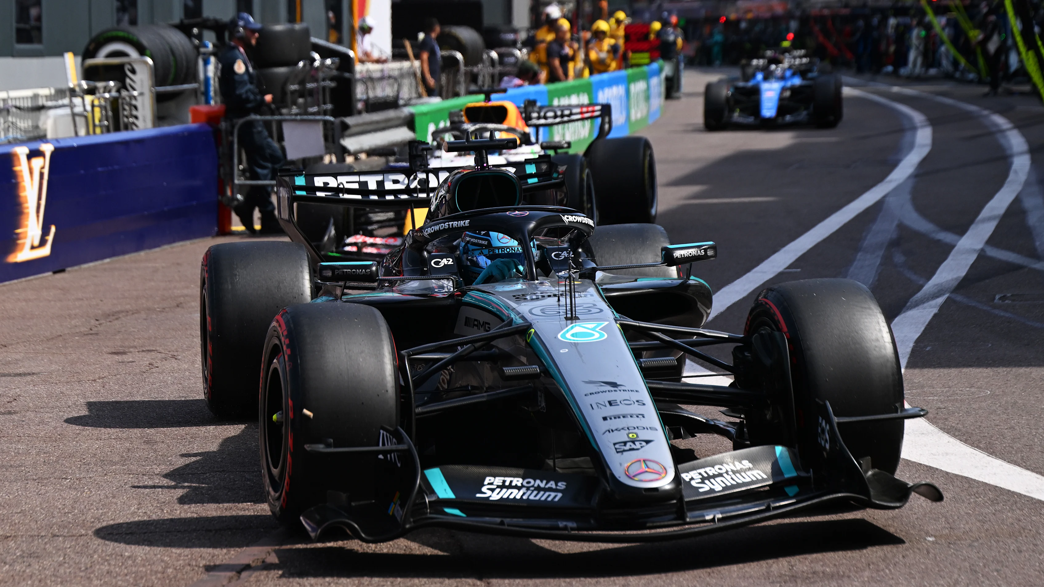 George Russell of Great Britain driving the No. 63 Mercedes AMG at the 2026 Monaco Grand Prix