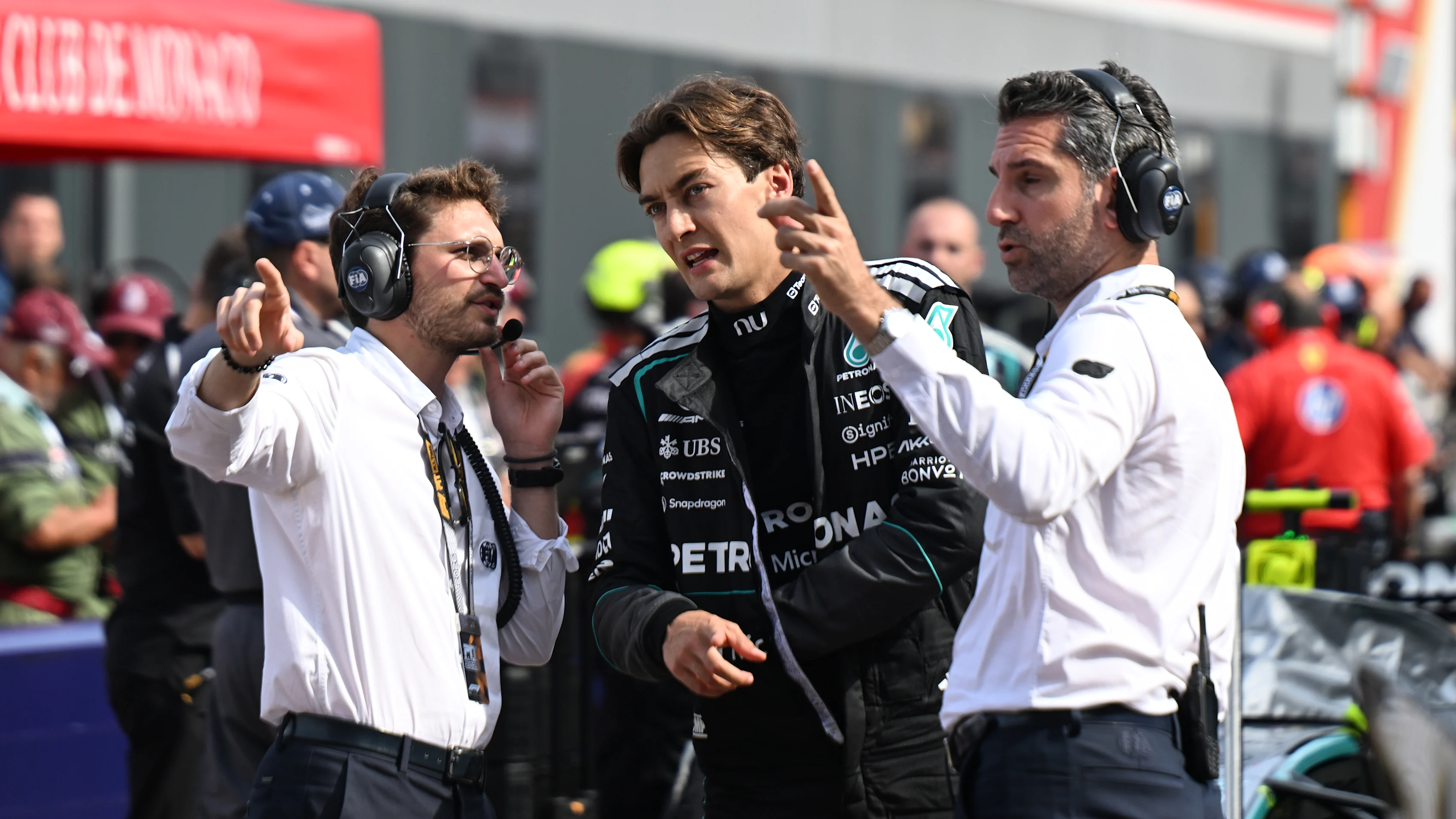 George Russell of Great Britain with the Mercedes AMG Petronas F1 Team at the 2026 Monaco Grand Prix