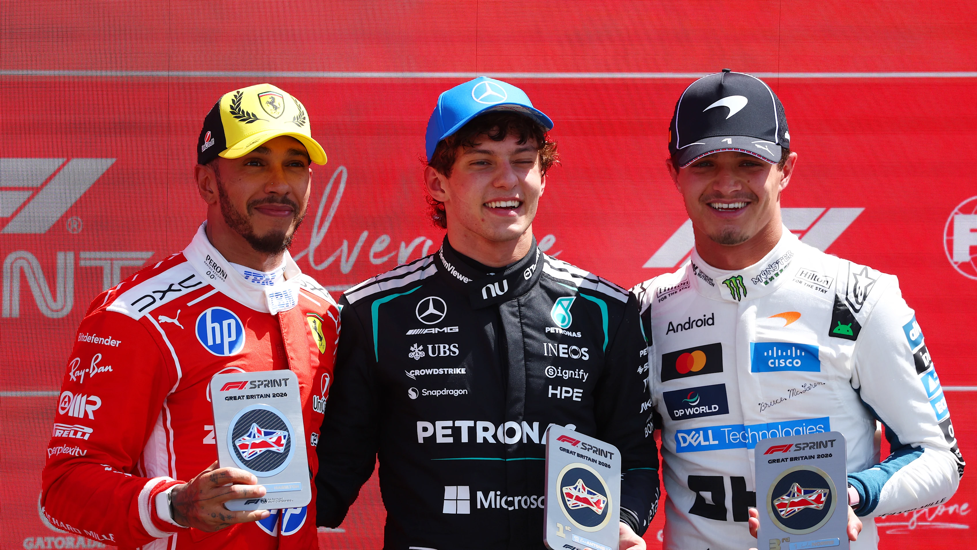 Sprint winner Andrea Kimi Antonelli of Mercedes after the Silverstone Sprint on July 4, 2026.