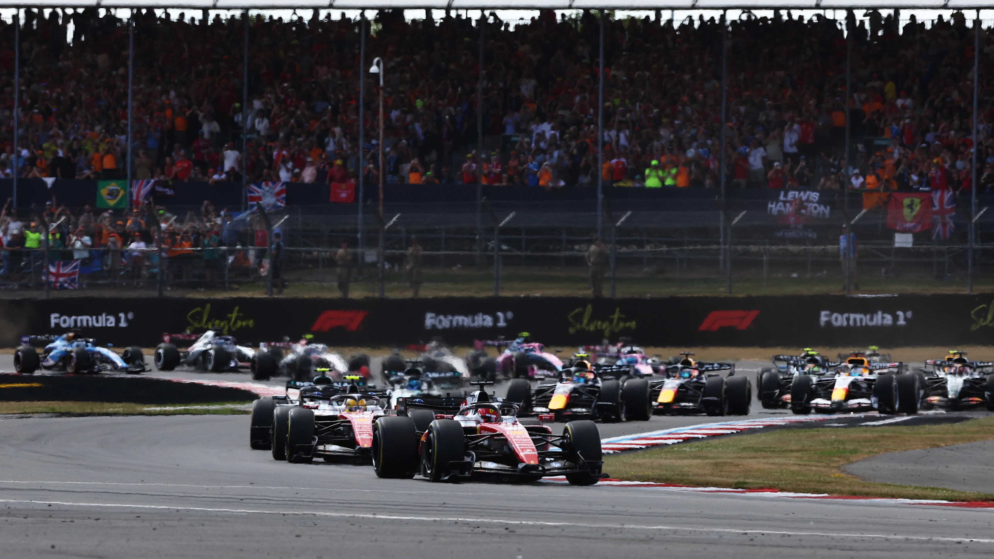 Charles Leclerc drives the No. 16 Scuderia Ferrari SF-26 on track during the British Grand Prix at Silverstone.