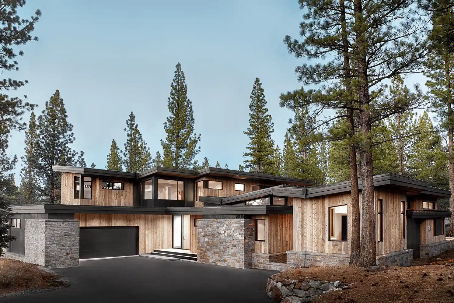 Exterior of a Method Homes modular residence at Martis Camp, California