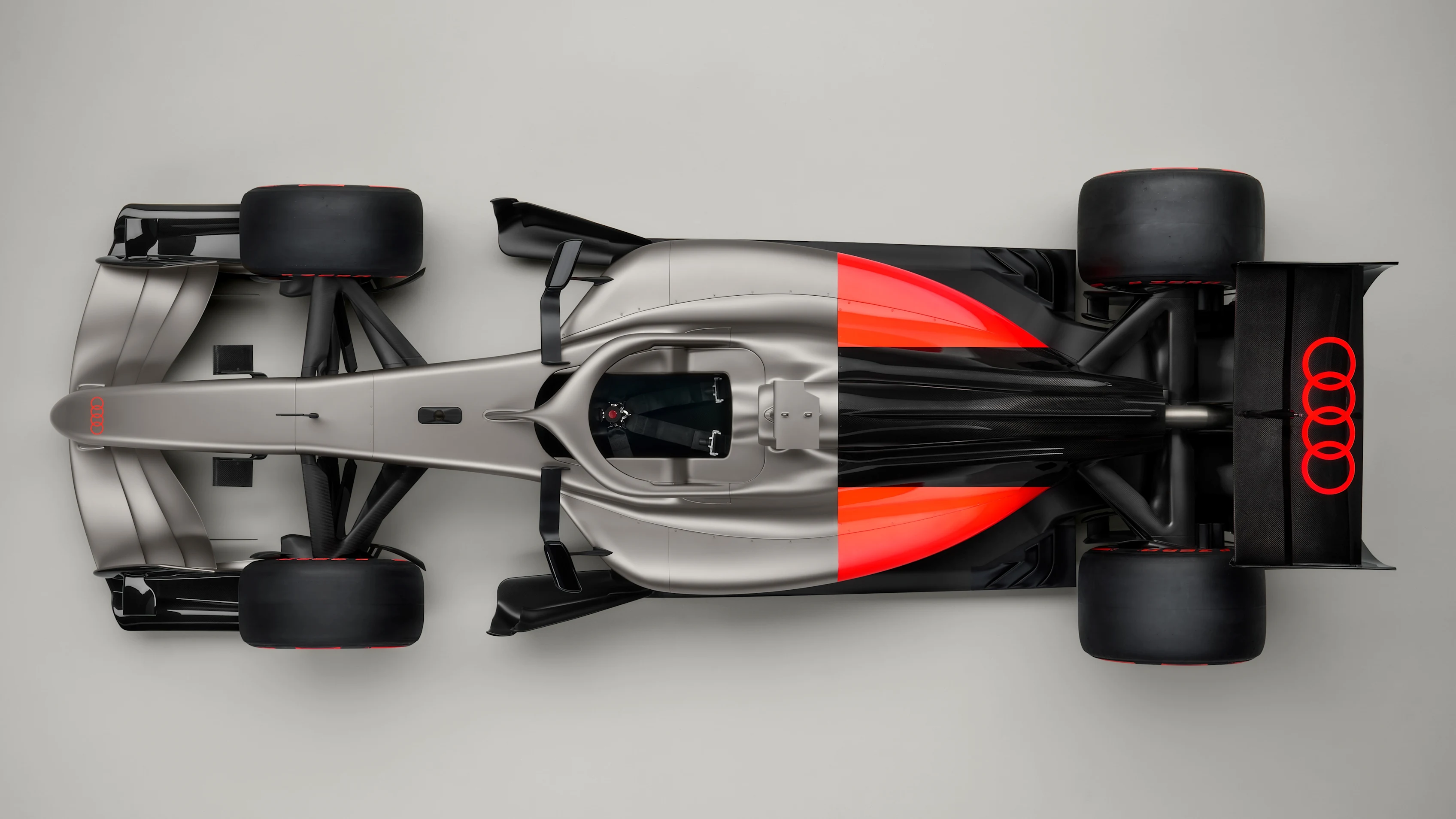 ** Audi's 2026 Formula 1 concept car in an overhead studio render.