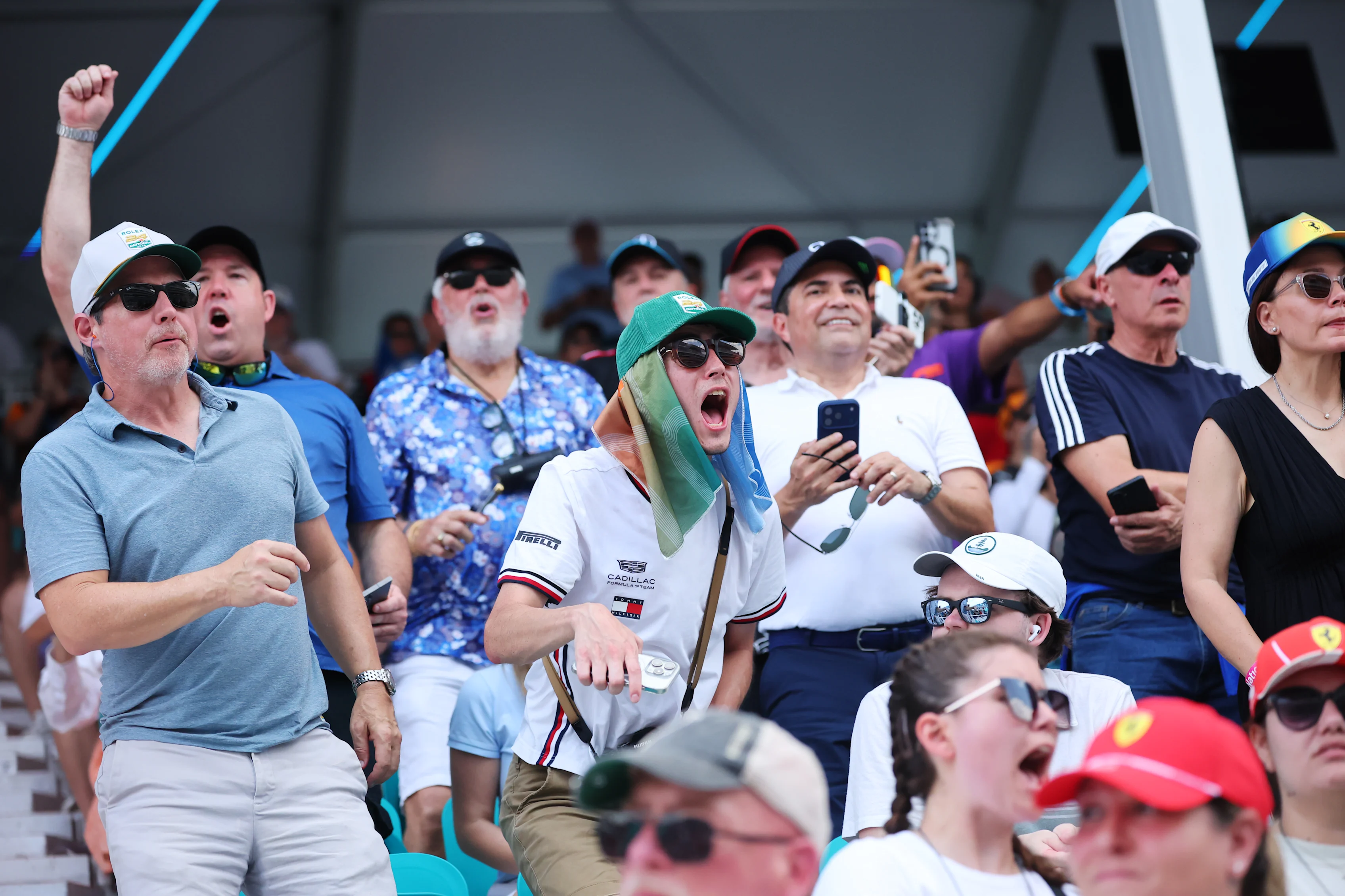 Fans watch from the grandstands during the sprint at the Miami International Autodrome.