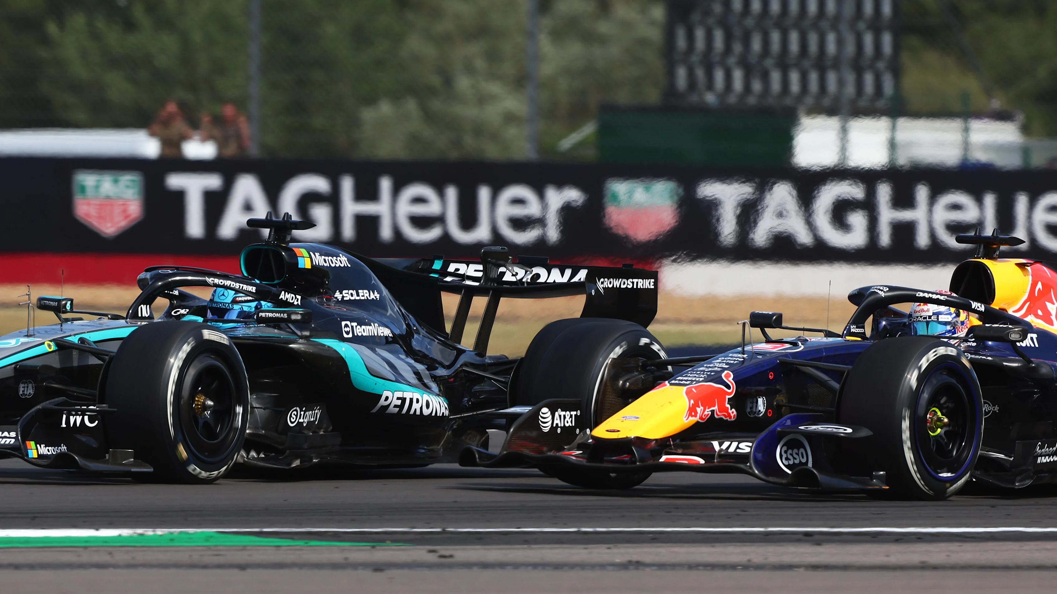 George Russell drives the No. 63 Mercedes during the British Grand Prix at Silverstone.