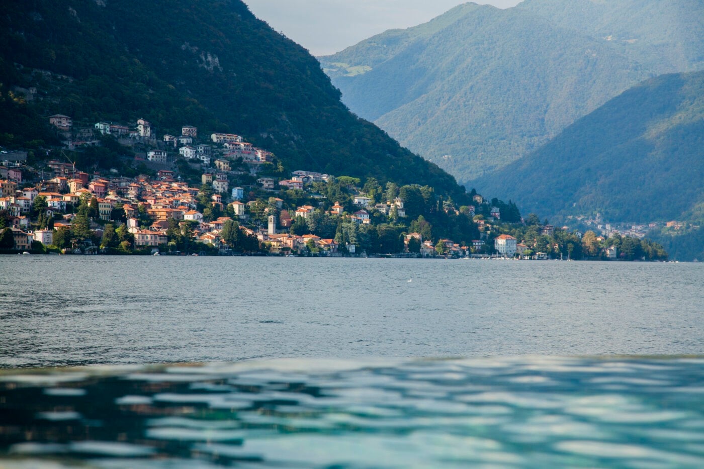 Il Sereno infinity pool and the view across Lake Como from Torno