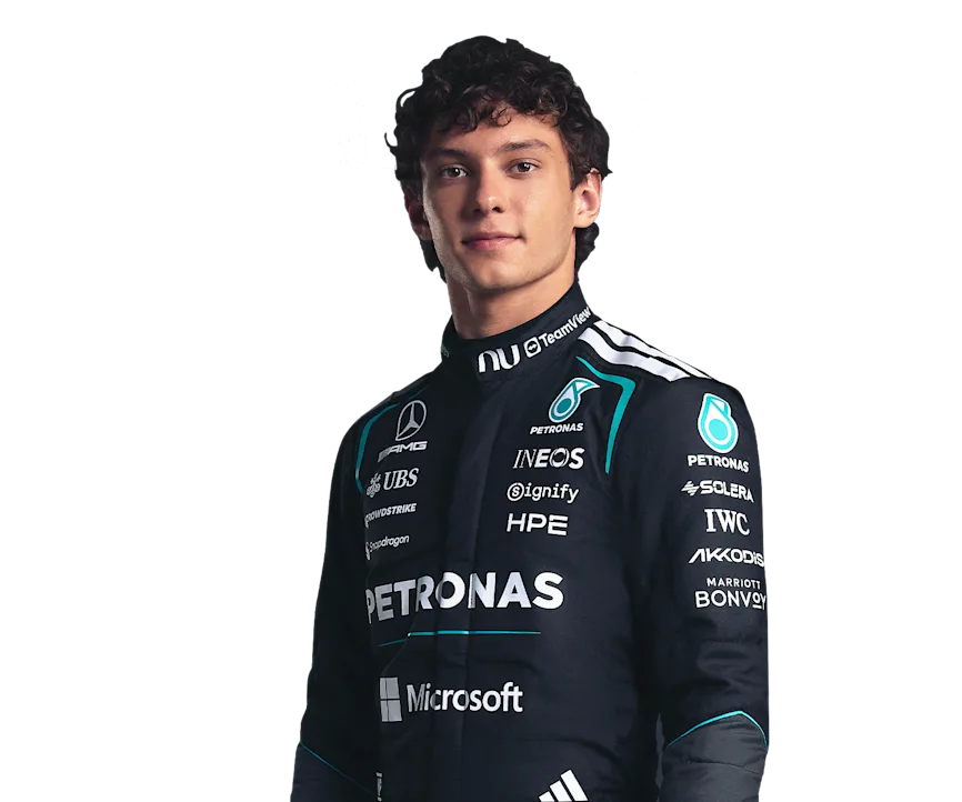 Official Mercedes portrait of Kimi Antonelli, leader of the 2026 drivers' championship