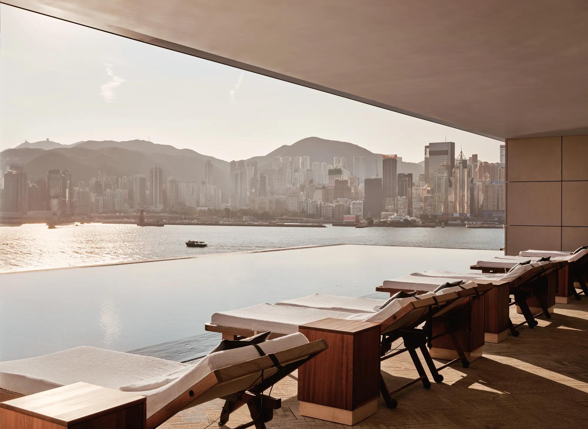 Asaya Pool at Rosewood Hong Kong, the 25 metre outdoor infinity pool on the sixth floor overlooking Victoria Harbour