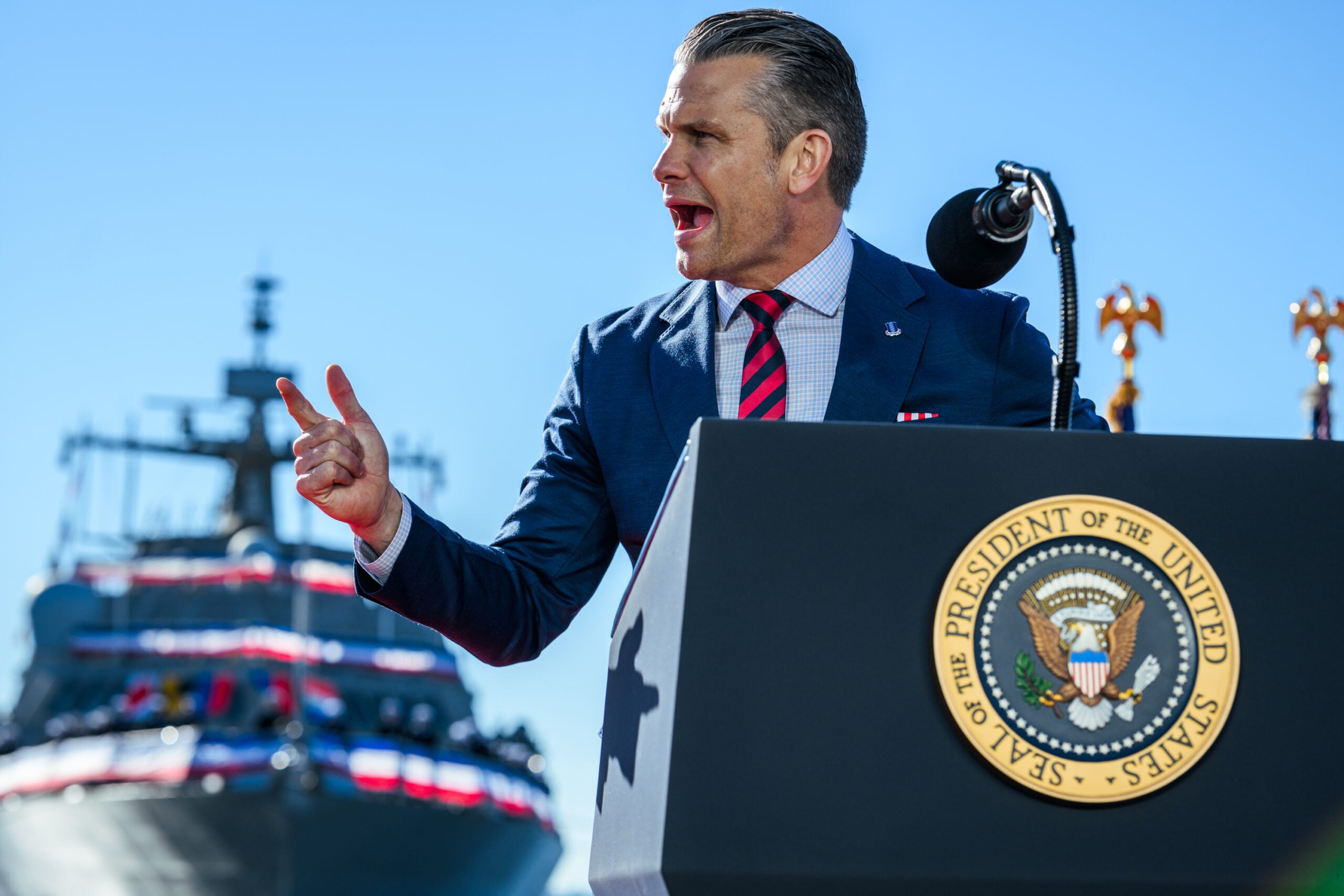Secretary Pete Hegseth speaking at the Arsenal-2 announcement
