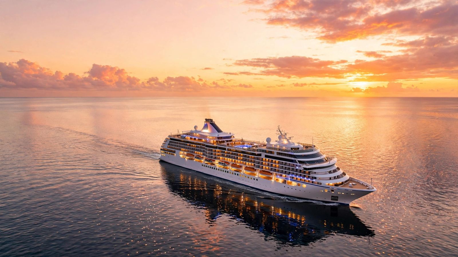 Luxury cruise ship sailing at sunset, one of the best luxury cruise lines in 2026
