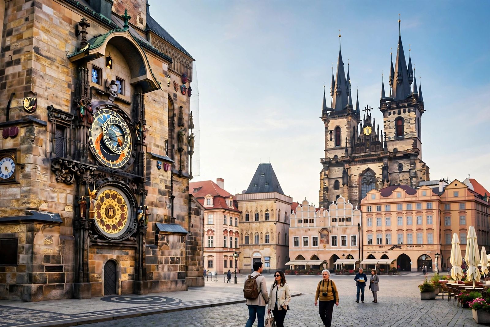 Prague Old Town Square with the Astronomical Clock tower, steps from the best luxury hotels in Prague