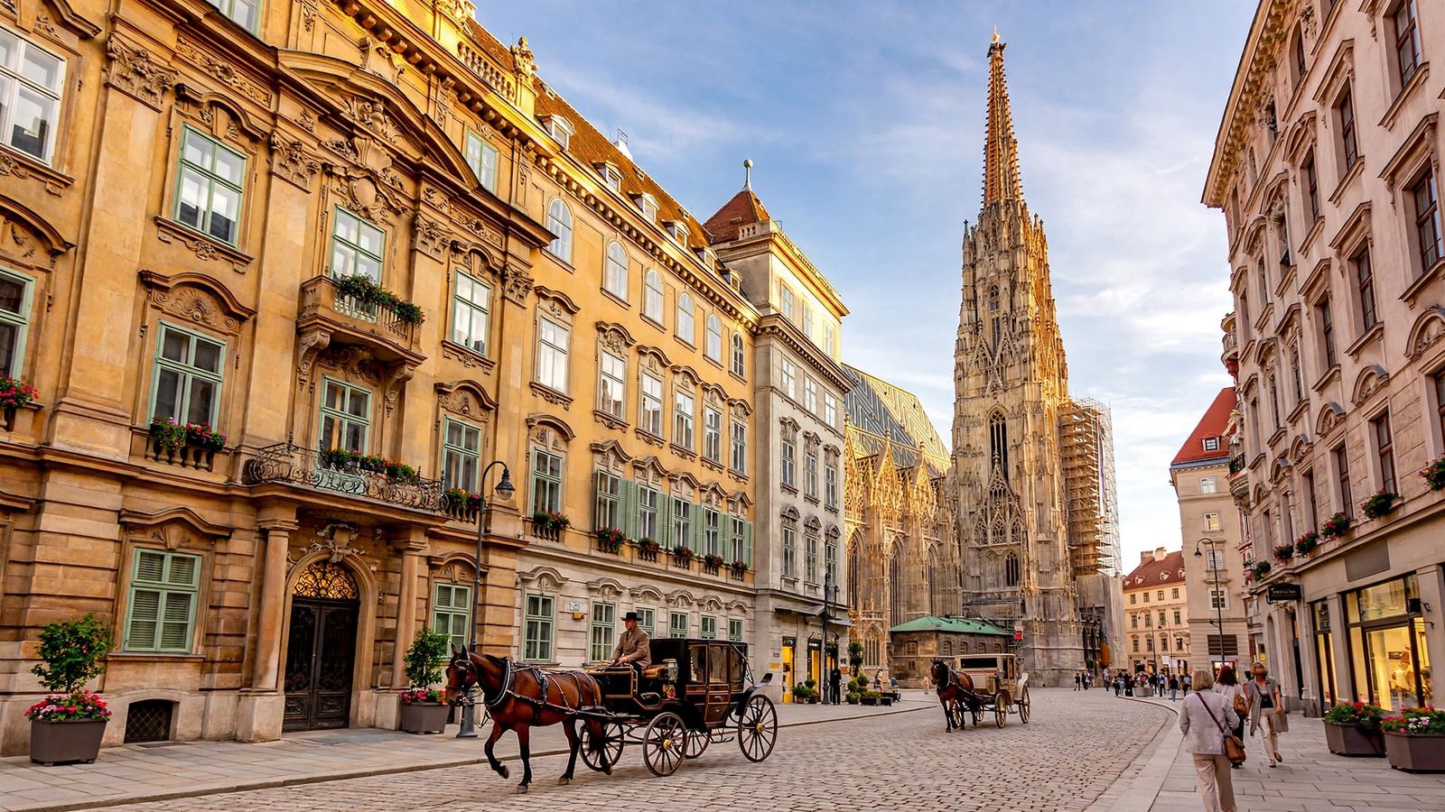 Baroque palaces and St. Stephen's Cathedral in Vienna's old town, near the best luxury hotels in Vienna