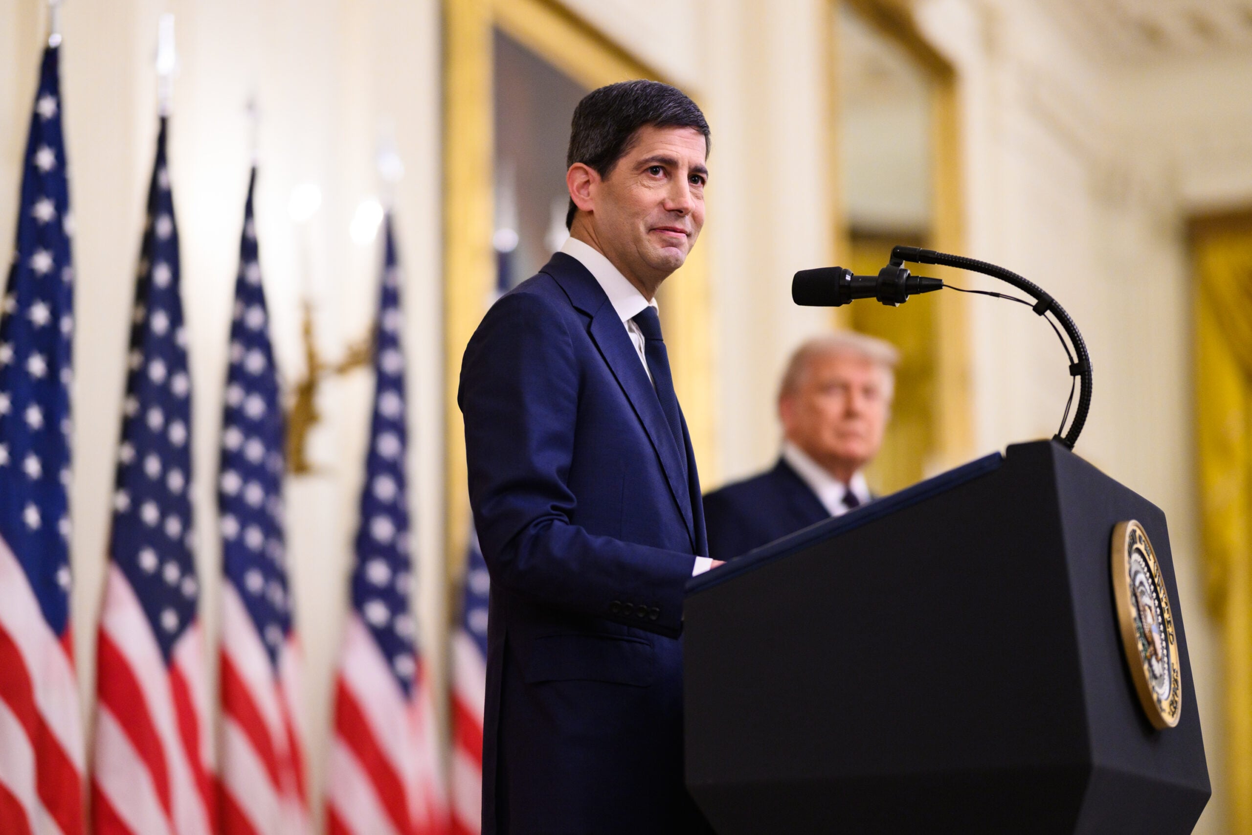 Federal Reserve Chair Kevin Warsh speaking at a lectern