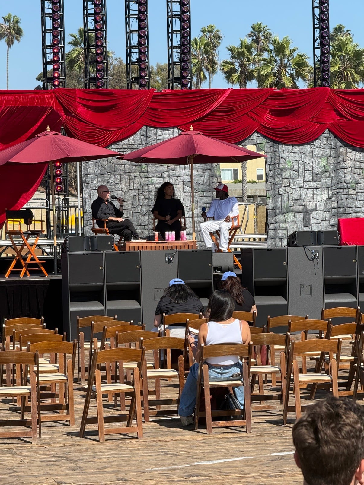 Panel discussion on the main stage at Hawkefest 2026, Santa Monica Pier