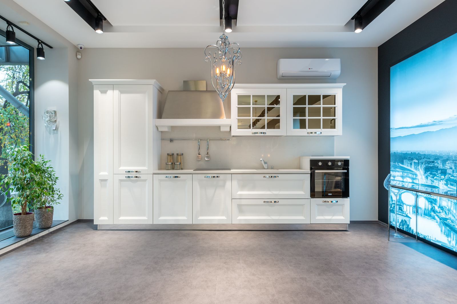 Luxury kitchen interior with designer lighting photographed for a Los Angeles listing