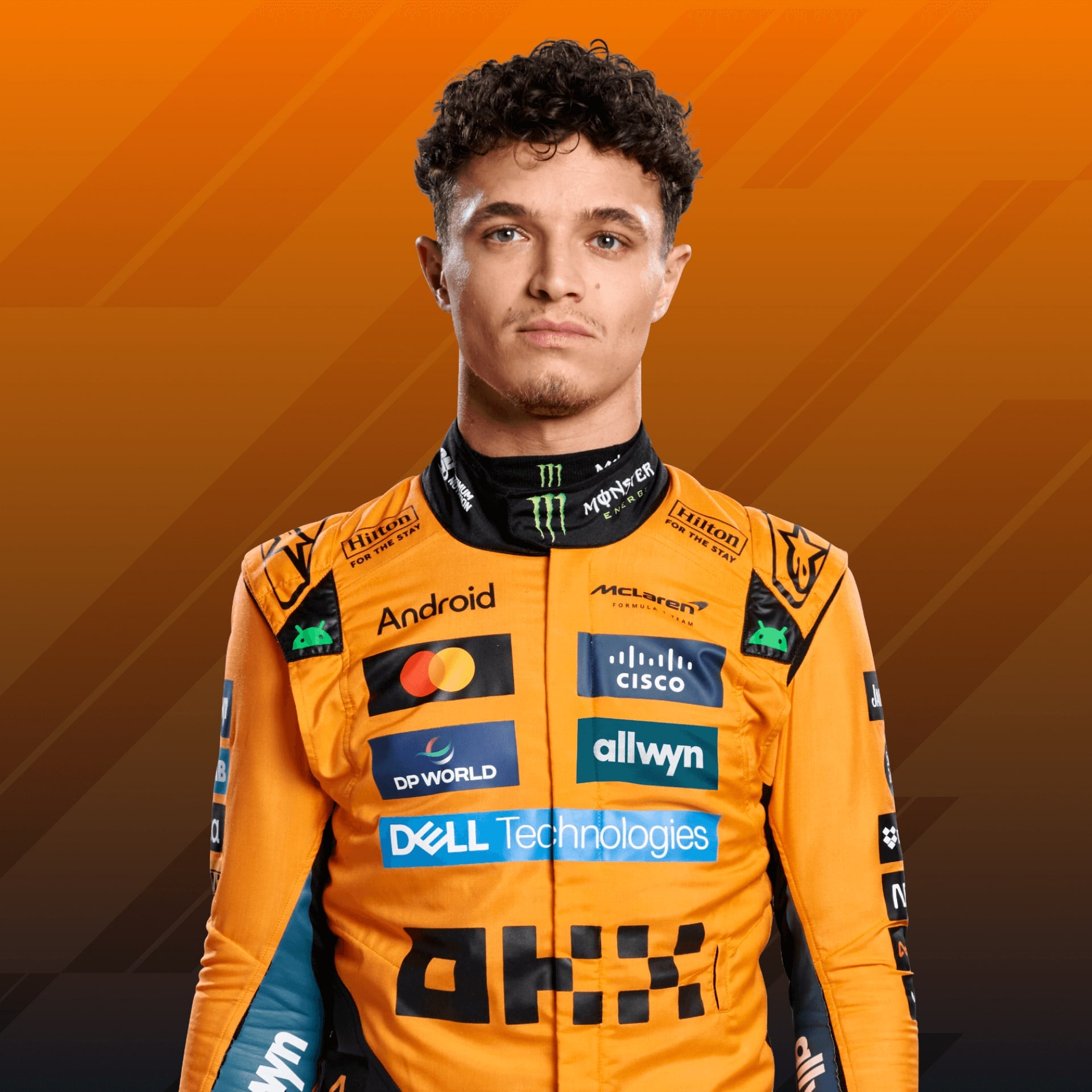 Lando Norris in his official Formula1.com driver portrait from 2025.
