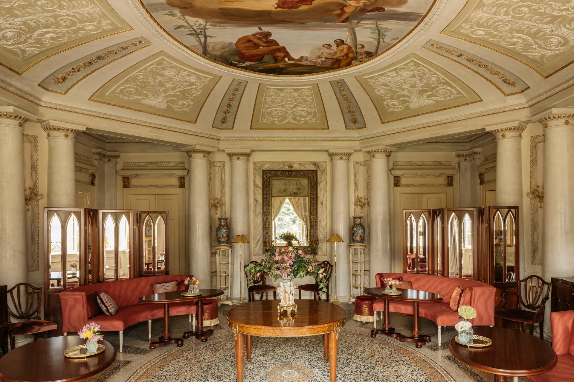 Frescoed historic salon inside the Passalacqua villa at Moltrasio, Lake Como