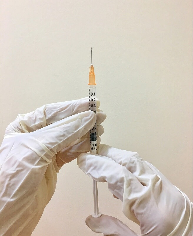 Peptide injection syringe close-up