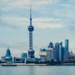 Shanghai skyline with the Oriental Pearl Tower on a clear day