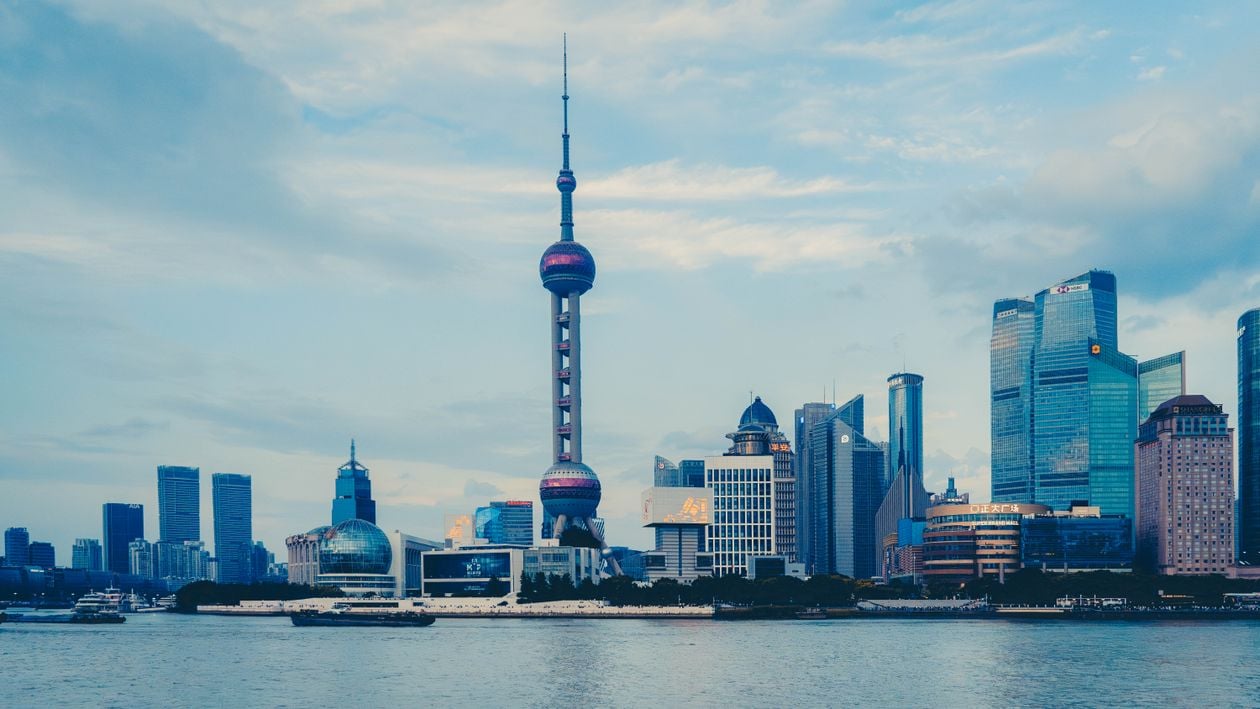 Shanghai skyline with the Oriental Pearl Tower on a clear day