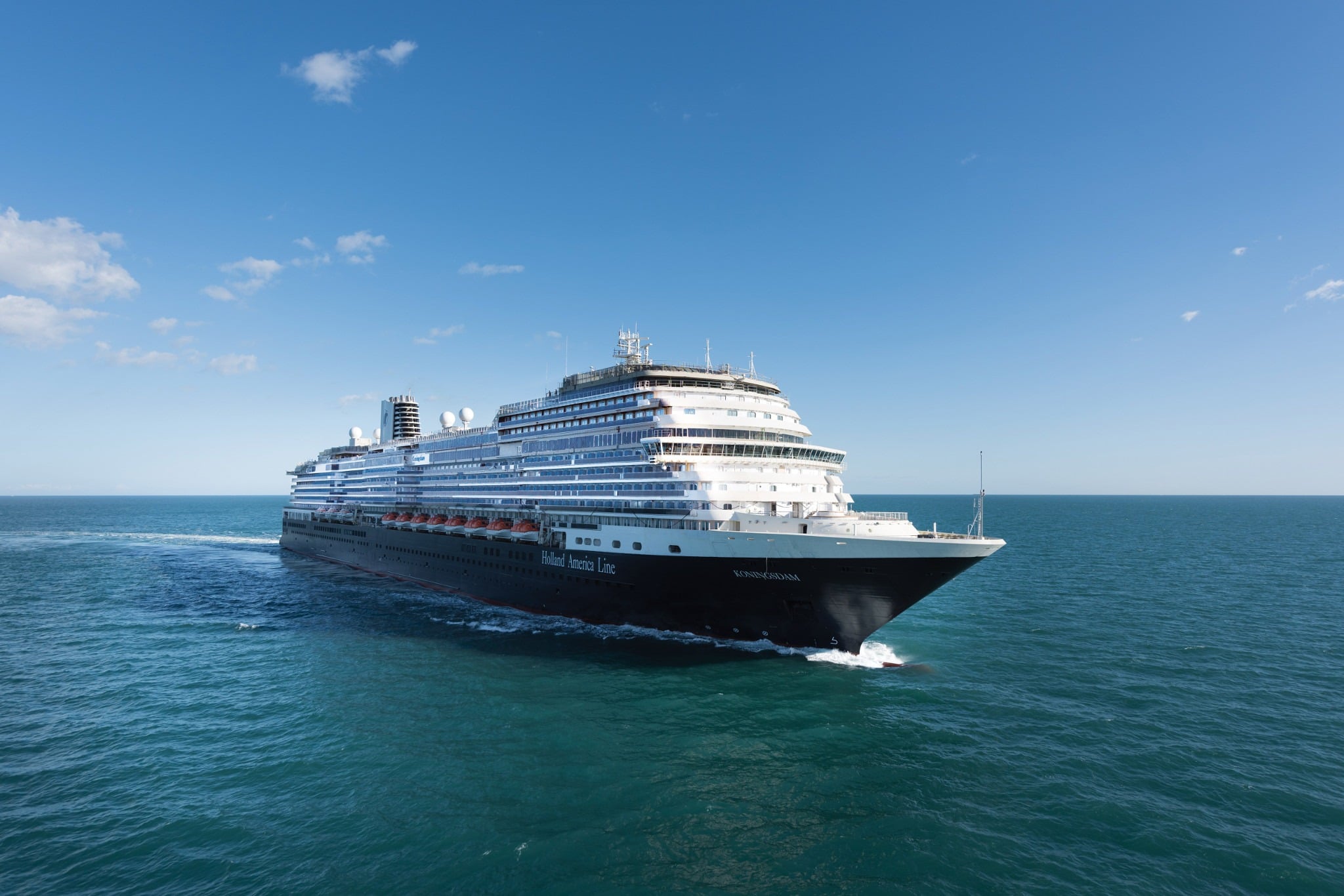 The Koningsdam cruise ship sailing on the open ocean