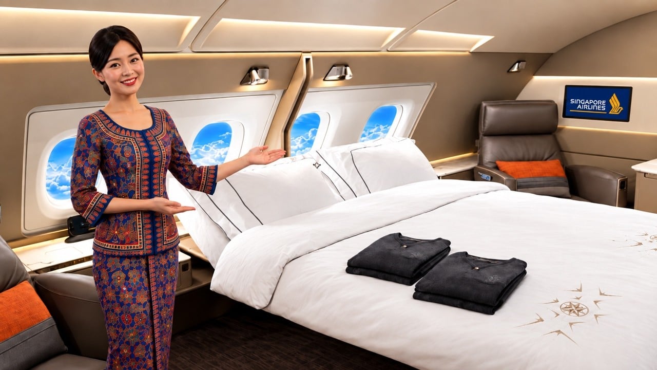 Singapore Airlines A380 Suites double-bed cabin, featured in Luxury POV's review