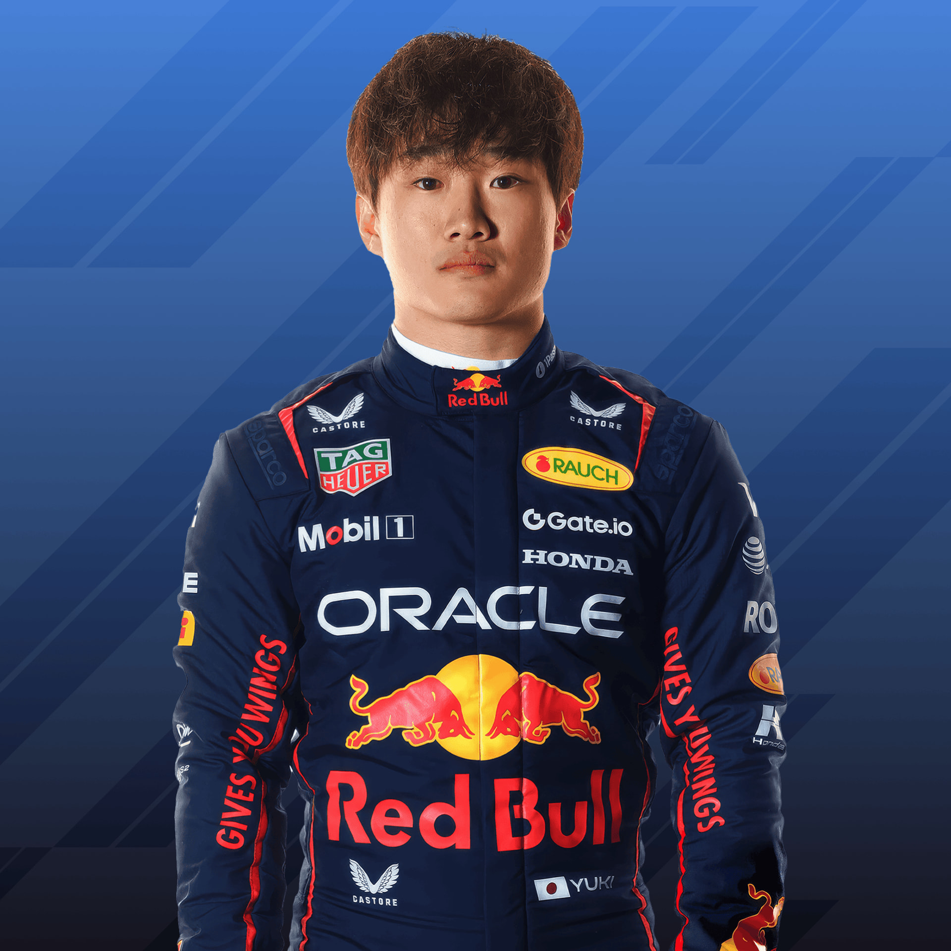 Yuki Tsunoda in his official Formula1.com driver portrait from 2025.
