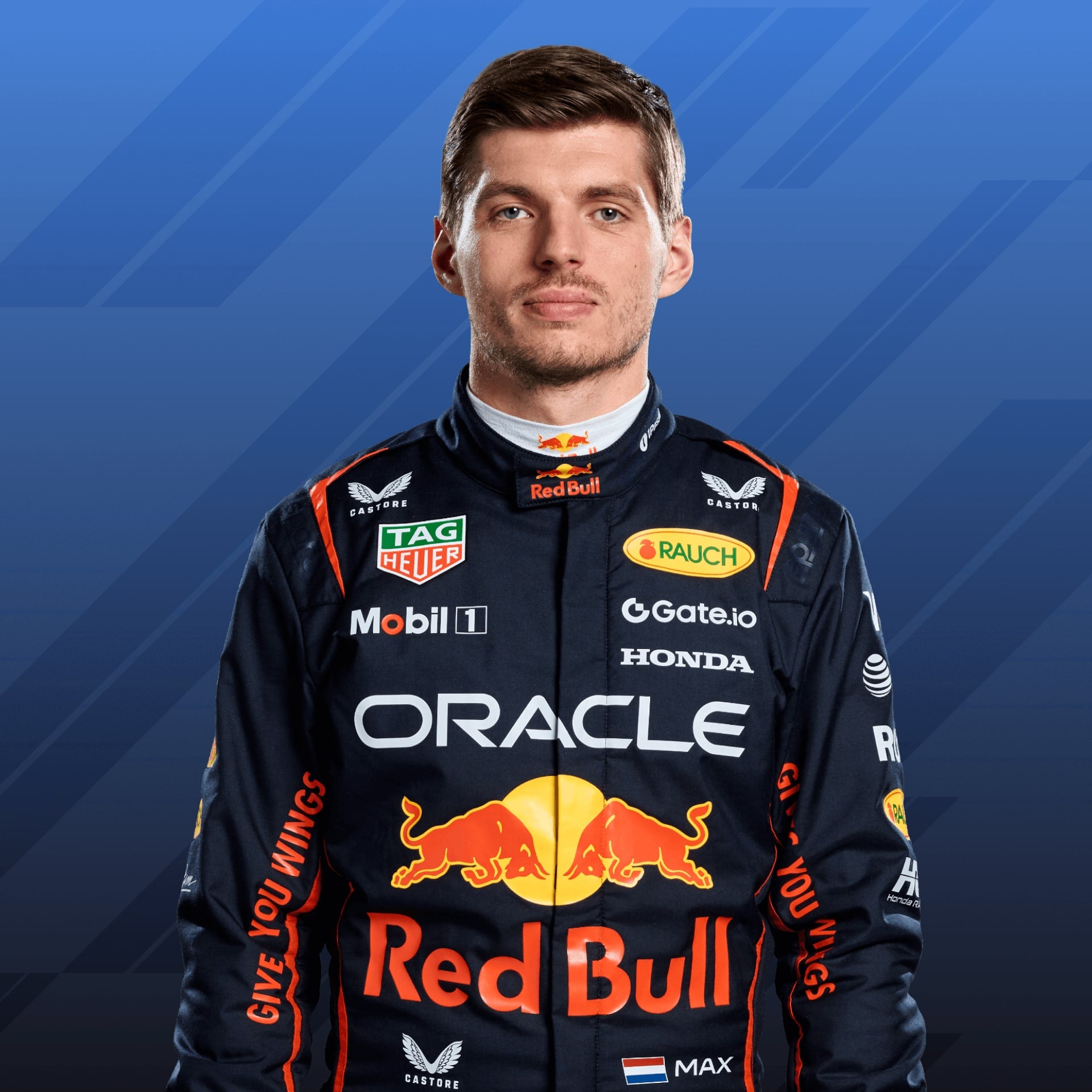 Max Verstappen in his official Formula1.com driver portrait from 2025.